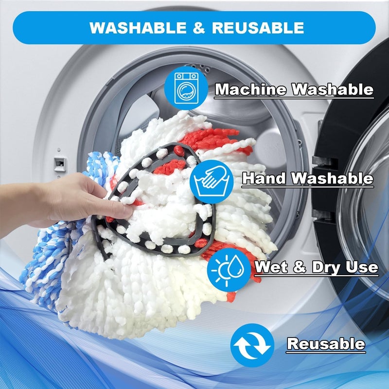 JIUMEE Easywring 1-Tank System,Mop Replacement Heads for O-Ceda Mop Replace Head, Spin Mop Heads Replacements, Microfiber Spin Mop Refills, Easy Cleaning Mop Head Replacement (Blue and White 3pcs) - Image 5